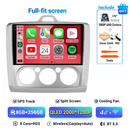 Android 13 Wireless CarPlay Auto For Ford Focus 2 3 Mk2 Mk3 2004-2011 4G+WIFI Car Radio Multimedia Stereo Player GPS 360 Camera