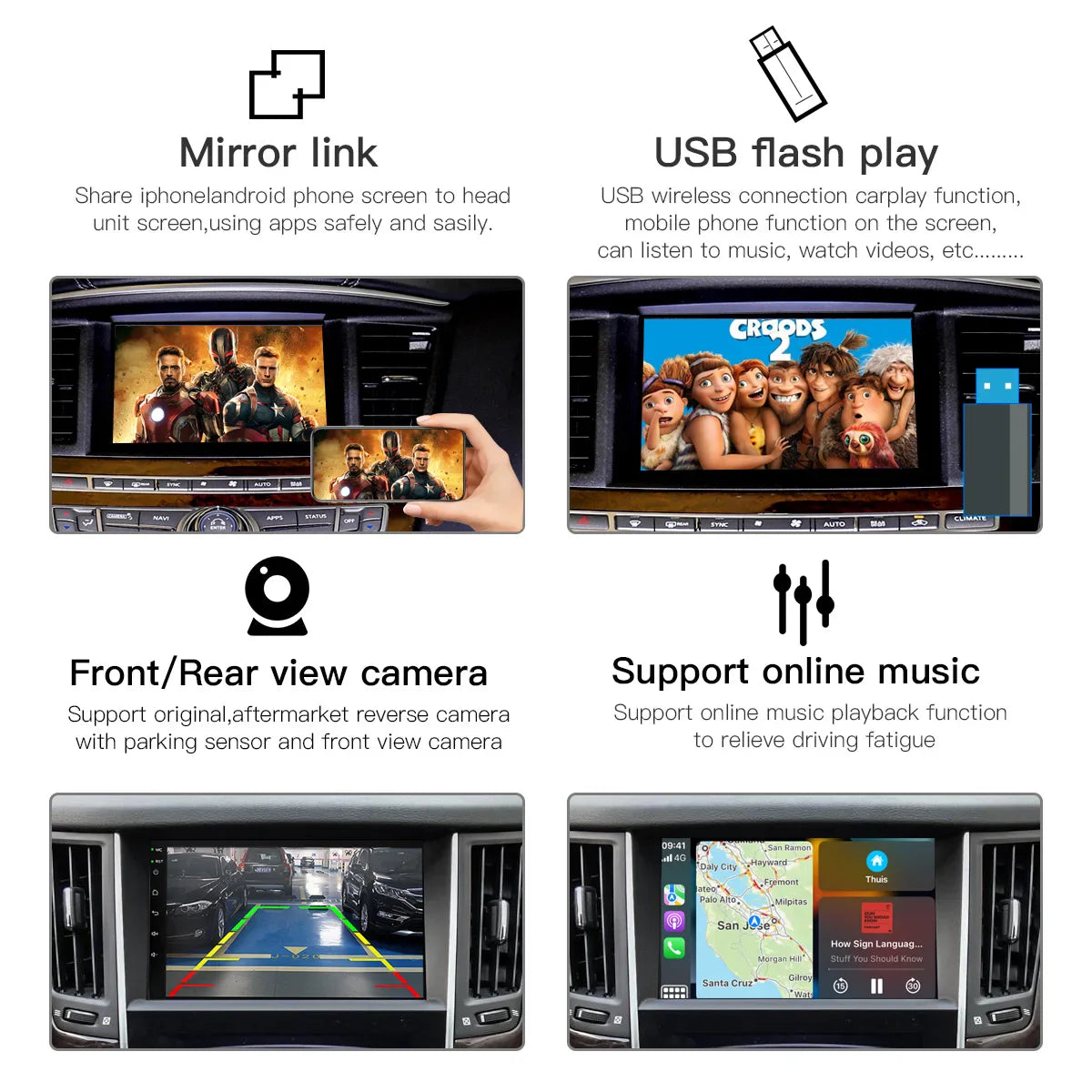 Wireless Carplay Android Auto For Infiniti Q50 QX50 QX60 2015-2019 Car Multimedia Support Bluetooth Wireless Airplay