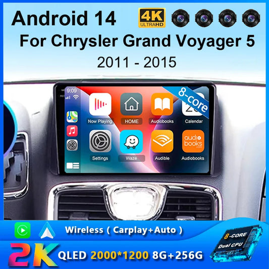 Android 14 Car Navigation Multimedia Player For Chrysler Grand Voyager 5 2011 - 2015 For Dodge Grand Caravan 2008-2020 2DIN DVD