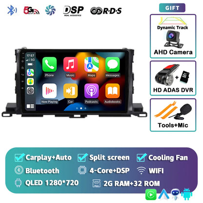 Android 14 For Toyota Highlander 3 Kluger 2013-2018 2K QLED Android Car Radio Multimedia Video Player GPS Stereo CarPlay 4G DSP