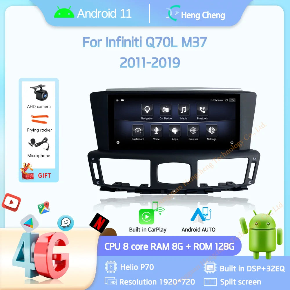 10.25" For Infiniti Q70L M37 2011-2019 GPS Navigation Radio Android11 8+128G 8Core CarPlay 4G 360 Camera Car Multimedia Player