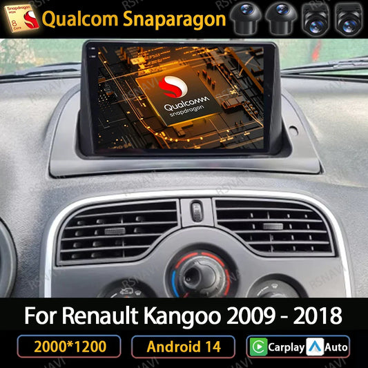 Android 14 Wireless Carplay Auto For Renault Kangoo 2 2009 - 2018 Car Radio Multimedia Stereo Video Player QLED GPS NAVI 4G WIFI