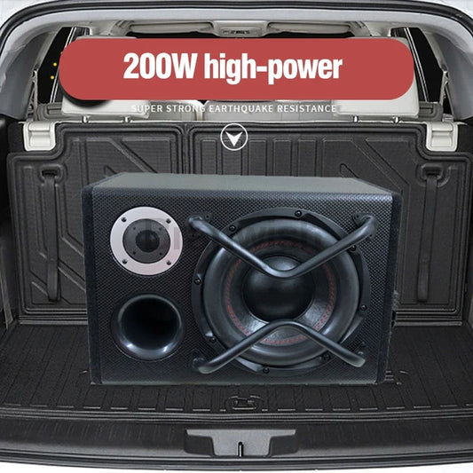 200W 10 Inch Bluetooth Trapezoidal Subwoofer Car Audio Power Active Subwoofer Speaker Car Woofer 12/220V with Remote Control