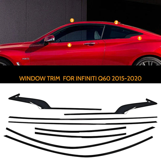Black Car Window Decorative Strip Glass Chrome-plated Strip Decorative Panel Suitable For Infiniti Q60 2015-2020