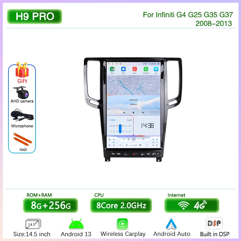 14.5 " Android13 Car Radio Multimedia Video Player For Infiniti G4 G25 G35 G37 2008-2013 GPS navigation Carplay Auto 4G wifi 360