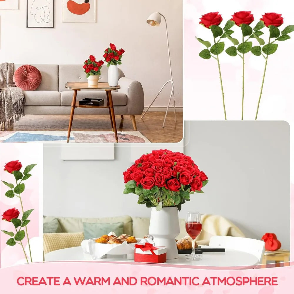 500 Pcs Artificial Silk Roses Flowers with Long Stem Bridal Wedding Bouquet for Garden Home Party Gifts Favor Decoration
