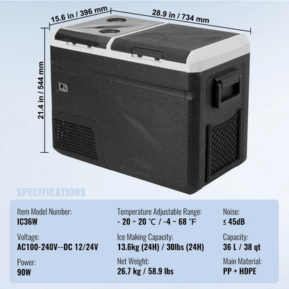 VEVOR 36L 40L 50L 58L 95L 115L Car Refrigerator, 12 Volt,  Dual Zone Portable Freezer, Compressor Cooler for Home Camping RV Car