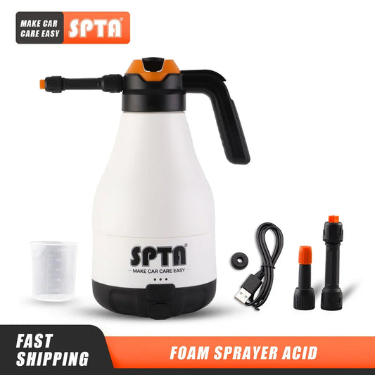 SPTA Cordless Car Wash Sprayer 8.4V 1.8L Foam Spray Special Device Watering Can Manual Pneumatic Corrosion Resistant Acid Alkali power tools