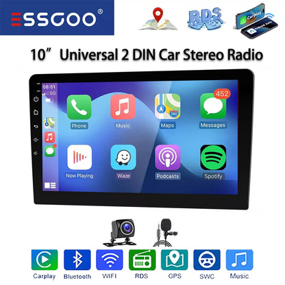 ESSGOO 10“ Android 13 Wireless Carplay Car Stereo Multimedia Player Radio 2 DIN GPS Navigation BT WIFI Universal For VW Nissan