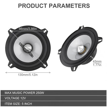1 Piece 5 Inch  250W Car HiFi Coaxial Speaker Vehicle Door Auto Audio Music Stereo Full Range Frequency Speakers