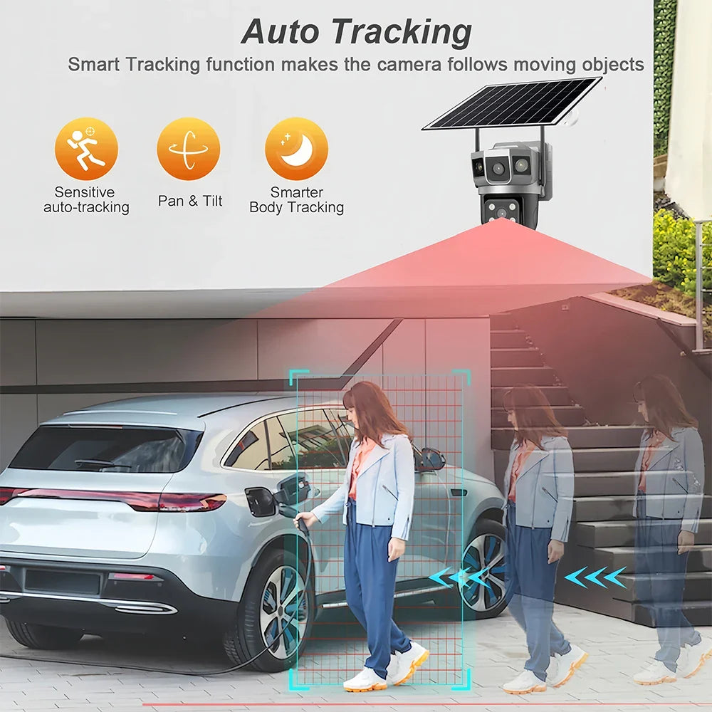 4G Solar IP Camera WIFI CCTV 12MP Dual Lens Triple Screen PTZ Auto Tracking 6K Curious Security Surveillance V380 Pro Camera power tools