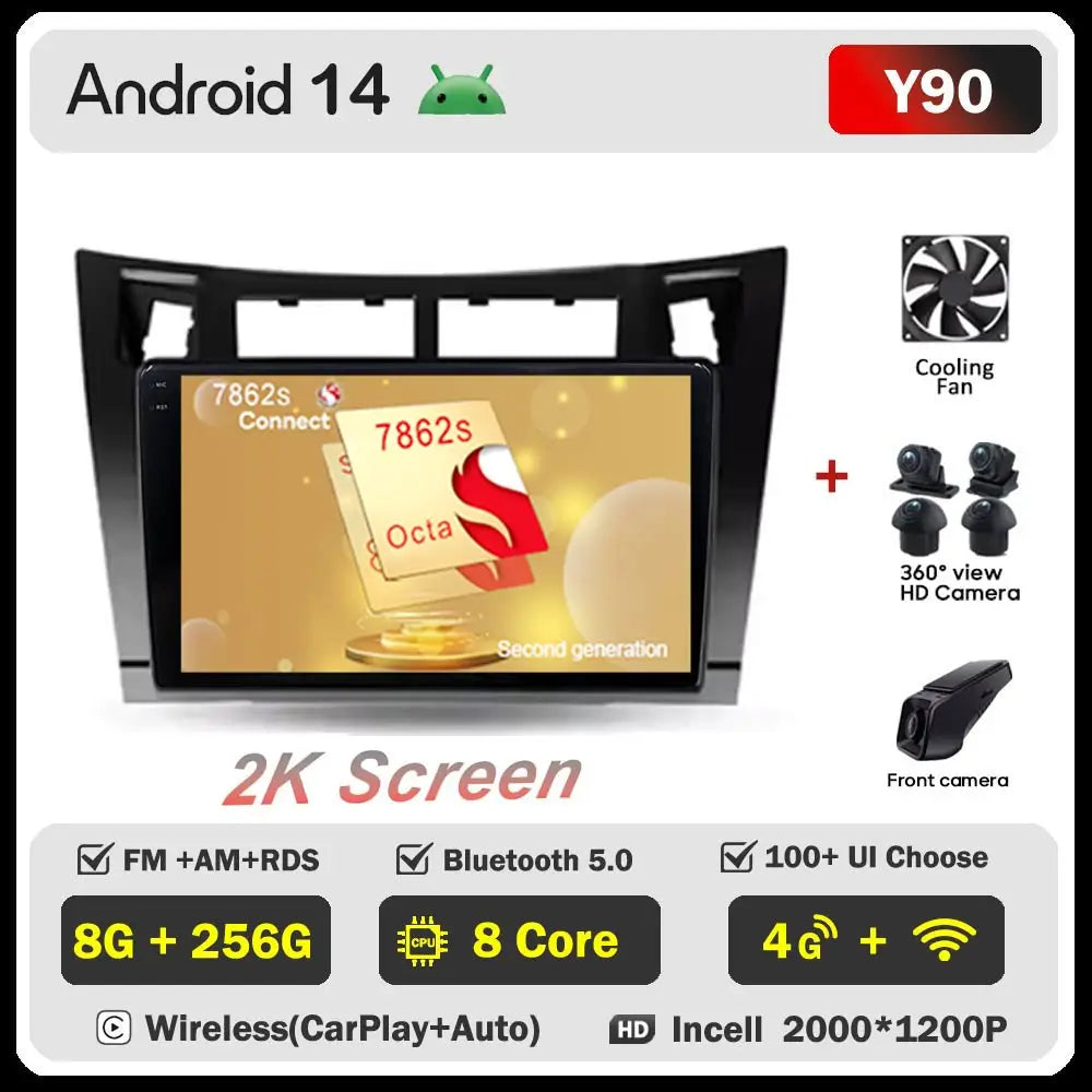 Car Radio Android 14 For Toyota Yaris 2 XP90 2005 - 2012 Auto Multimedia Stereo Dash Cam Screen GPS Head Unit Navigation DVD BT