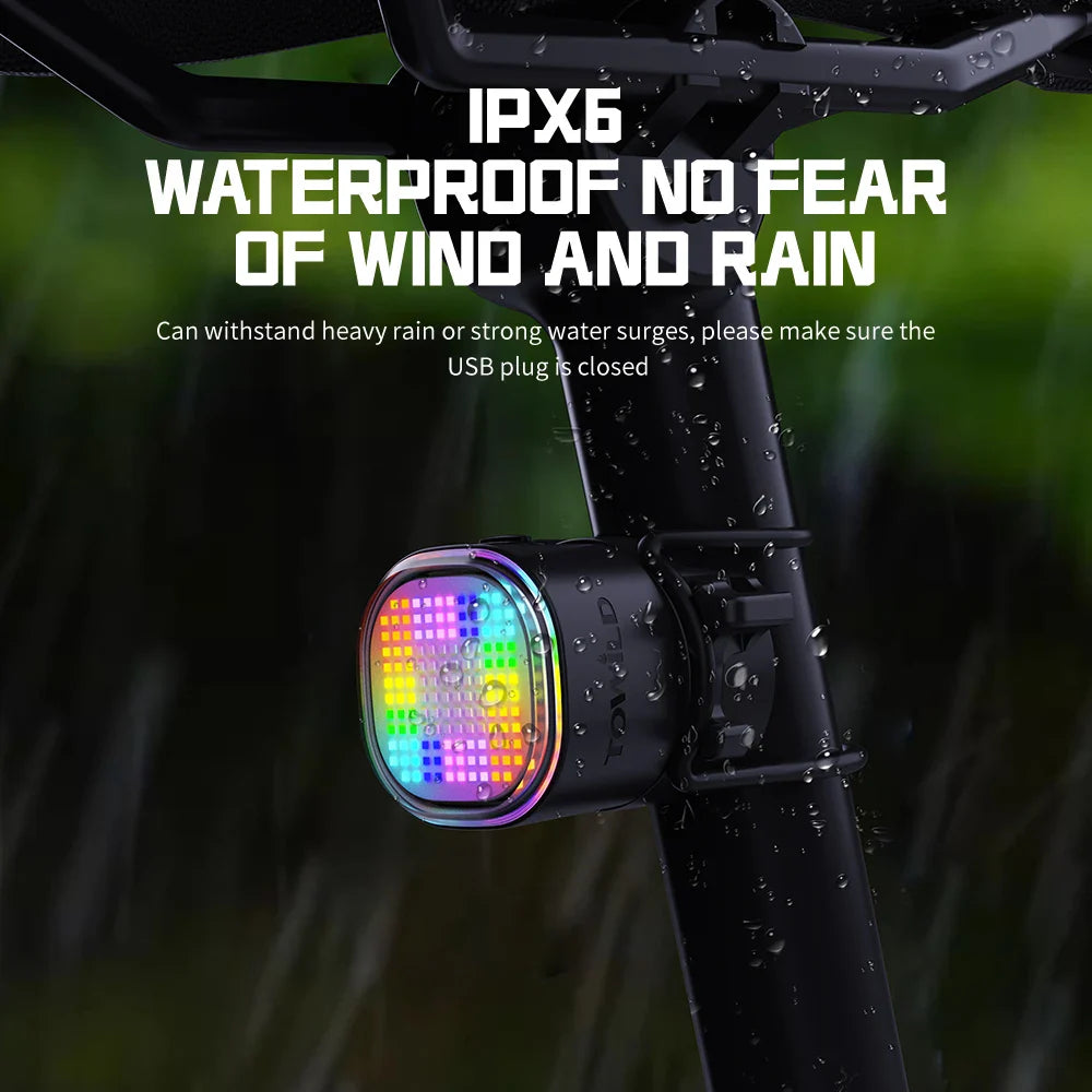 TOWILD TL08 Intelligent Expression Taillight 140 Led Braking Sensor Bluetooth Bike Rear Light Customizable Bicycle Taillights