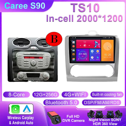 Android 14 Wireless CarPlay Auto For Ford Focus 2 3 Mk2 Mk3 2004-2011 4G+WIFI Car Radio Multimedia Stereo Player GPS 360 Camera