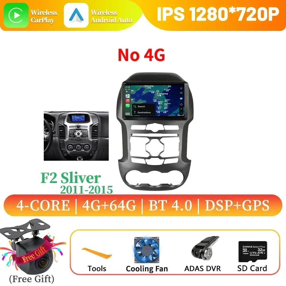 Android 14 For Ford Ranger 3 2011-2015 Car Radio Multimedia Navigation 4G GPS Bluetooth Wireless Carplay Head Unit Screen Stereo