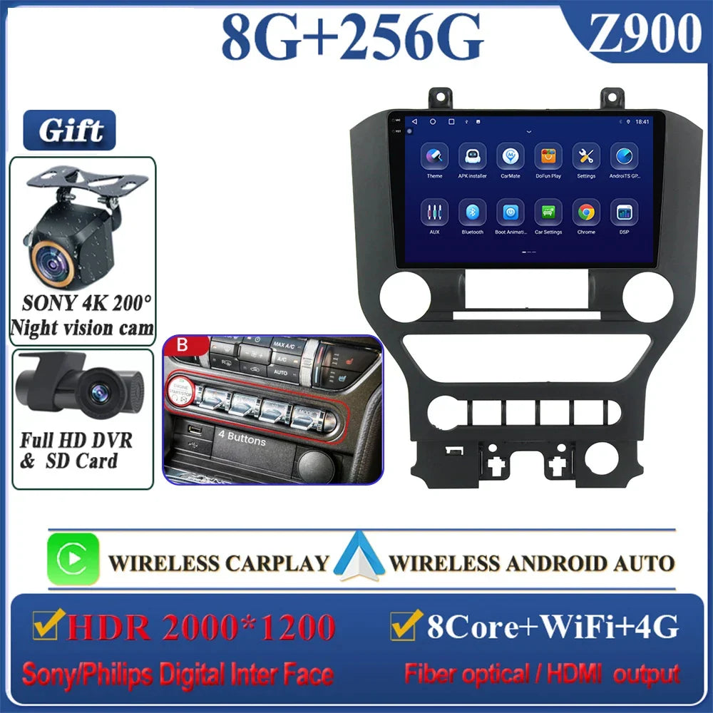 Android 14 Carplay FOR FORD Mustang S550 2014-2021 Multimedia Car Player Navigation Screen GPS Radio No 2 Din Stereo Head Unit