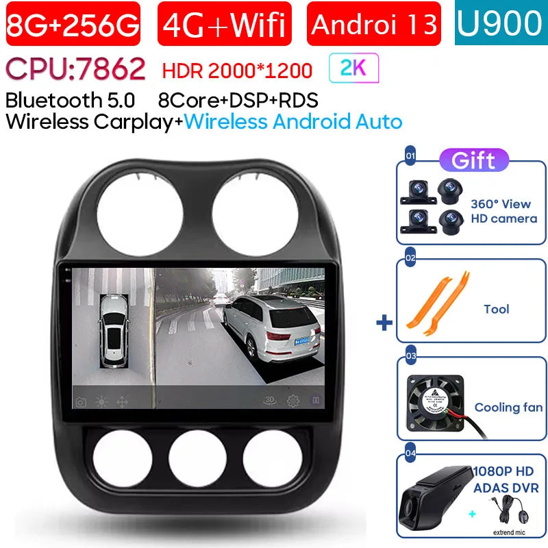 Car Android 14 For Jeep Compass Patriot 2010 - 2017 Auto Radio Multimedia Player Autoradio Stereo GPS Navigation Carplay No 2din