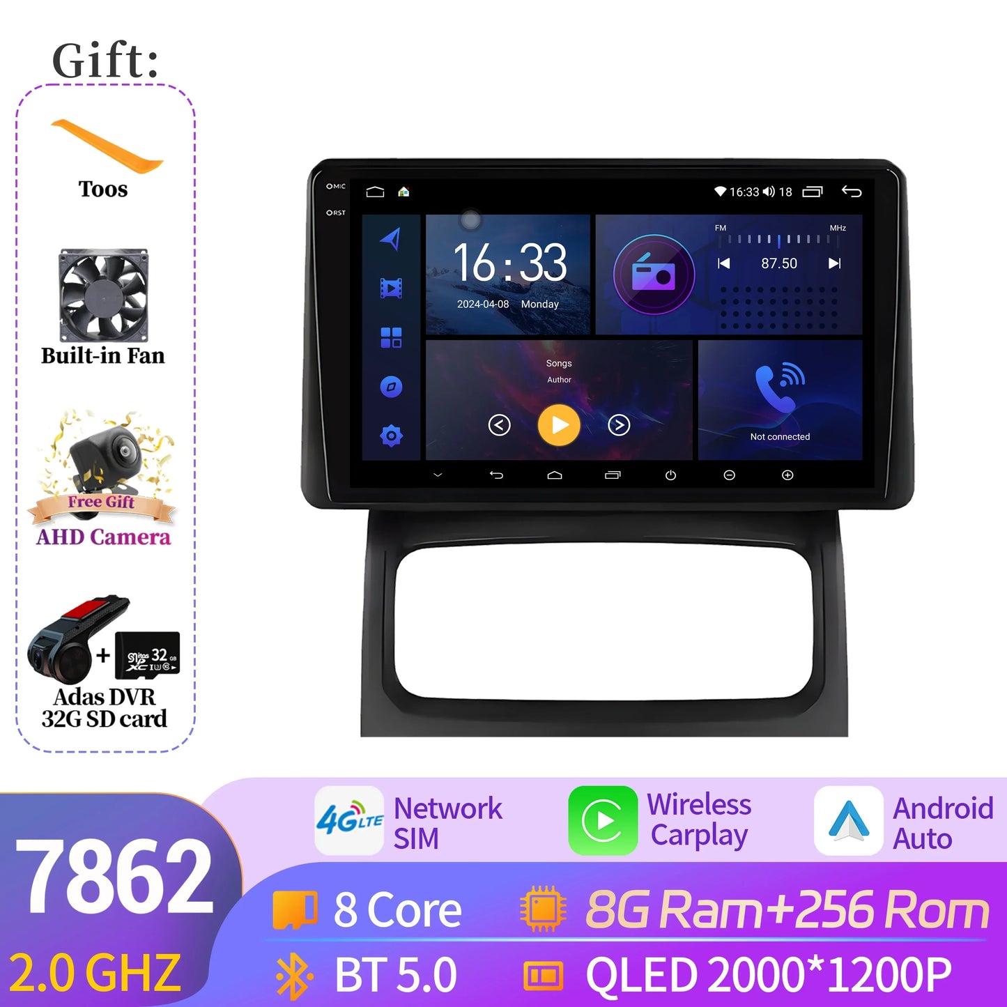 Android 14 Auto For Renault Clio 2 BB CB 2001-2012 Wireless Apple BT Carplay Car Radio Multimedia Touch Stereo 2K QLED Screen