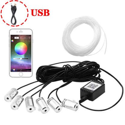 Car LED Interior Atmosphere Lights Universal RGB Ambient Light Optic Fiber APP Music Control Auto Decorative Neon Lamp