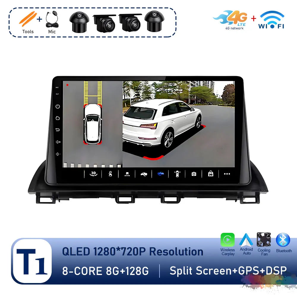 Car Radio Stereo Player for Mazda 3 Axela 2013 - 2018 Android Auto Wireless Carplay WiFi BT GPS Navigation QLED Screen Head Unit