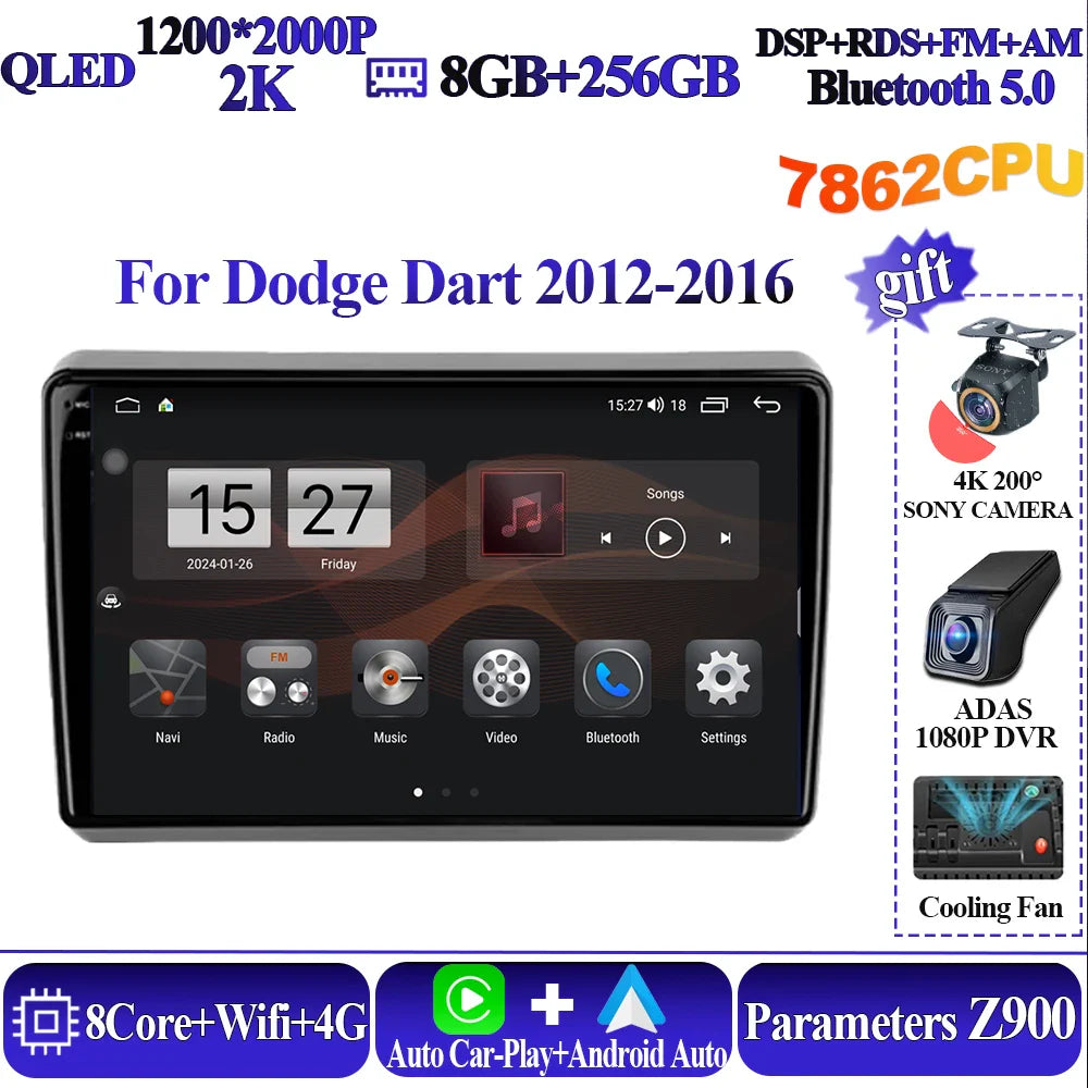 Wireless Android Auto Carplay For Dodge Dart 2012-2016 Car Multimedia Player 5G Wifi GPS Intelligent System 8 core Touch Display