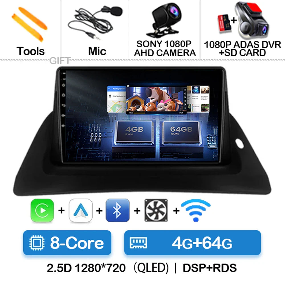 Android 14 Wireless Carplay Auto For Renault Kangoo 2 2009 - 2018 Car Radio Multimedia Stereo Video Player QLED GPS NAVI 4G WIFI