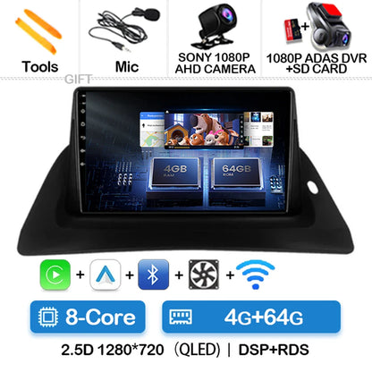 Android 14 Wireless Carplay Auto For Renault Kangoo 2 2009 - 2018 Car Radio Multimedia Stereo Video Player QLED GPS NAVI 4G WIFI