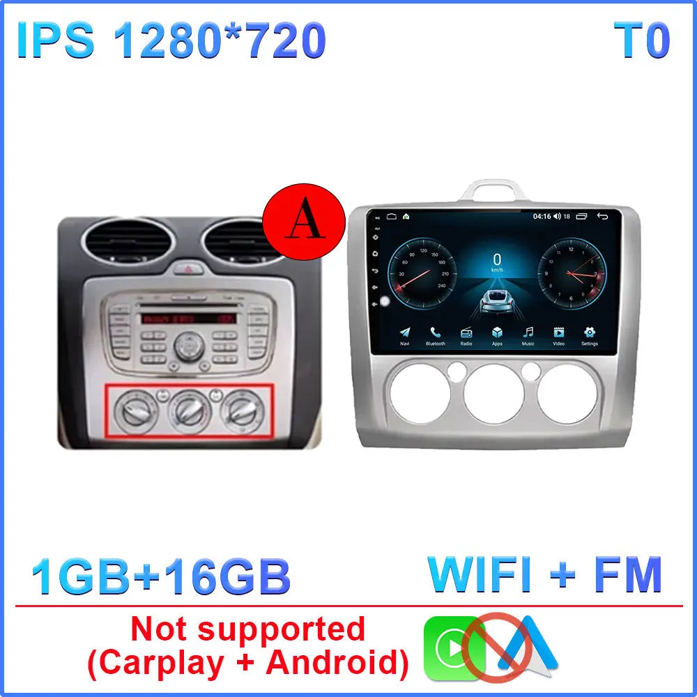 Android 14 Wireless CarPlay Auto For Ford Focus 2 3 Mk2 Mk3 2004-2011 4G+WIFI Car Radio Multimedia Stereo Player GPS 360 Camera