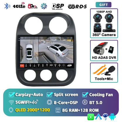 Android 14 For Jeep Compass Patriot 2010- 2016 2K QLED Android Car Radio Multimedia Video Player GPS AI Voice CarPlay Head Unit