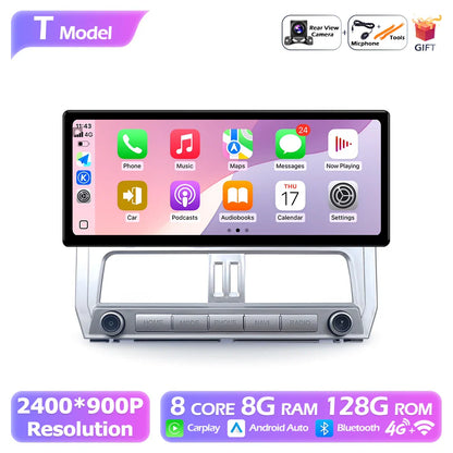 2400*900P 12.3 Inch For Toyota Prado 2018 Car Multimedia Plyaer Stere Radio WIFI Android Auto Carplay Bluetooth 4G DSP RDS