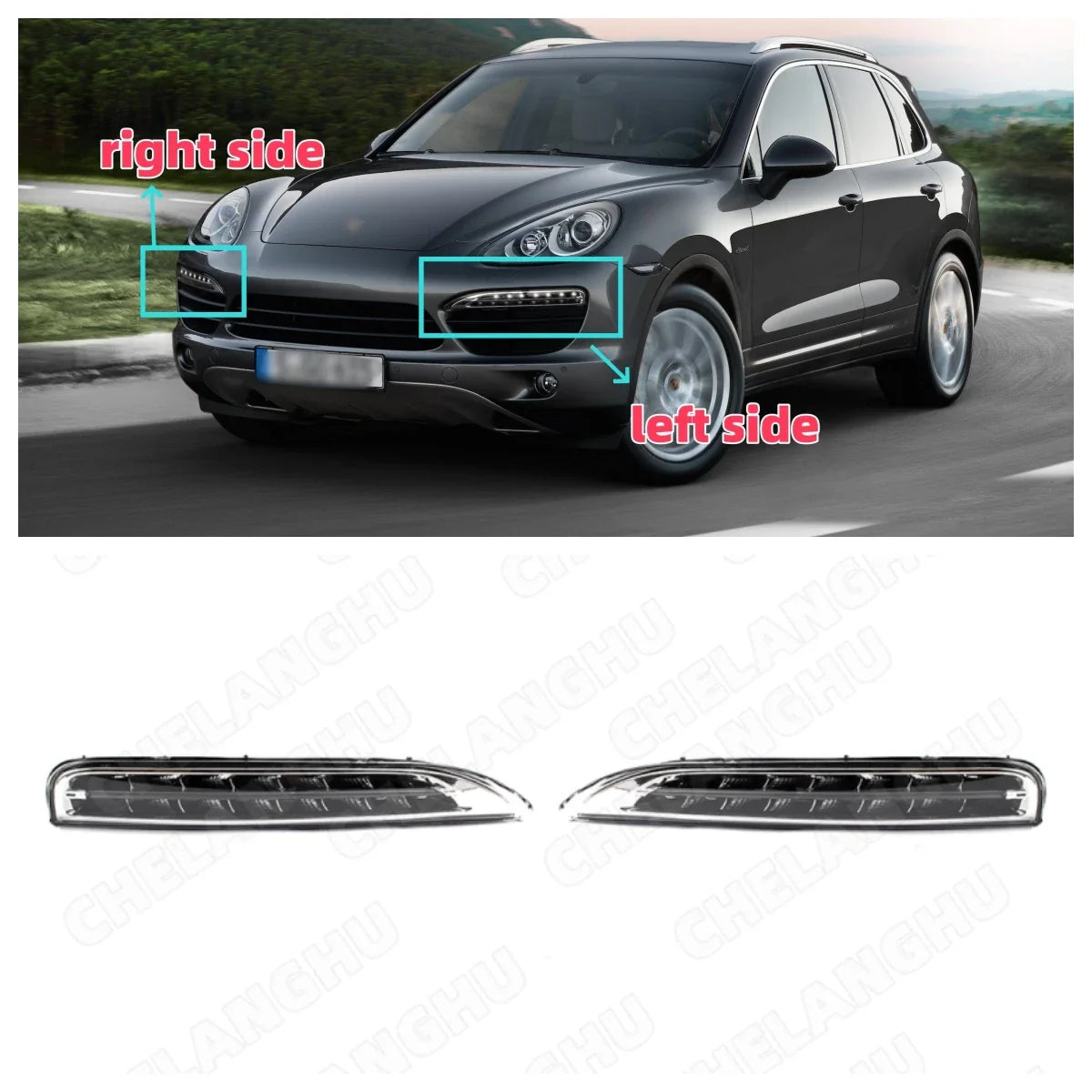 DRL For Porsche Cayenne 2011 2012 2013 2014 Front Bumper LED Daytime Running Light Car Accessories 95863118100  95863118200