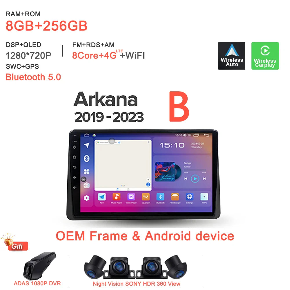 Android 14 For Renault Duster HM 2 II 2020 - 2023 Arkana 1 I 2019 - 2023 Car Radio Multimedia Video Player Navigation stereo DVD