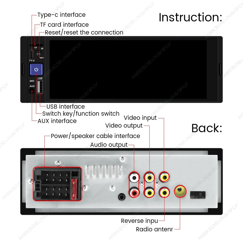 1din 6.86-inch HD Screen Radio Multimedia Smart CarPlay Android Auto Video Player for VW Kia Ford Toyota Mazda Universal Car USB
