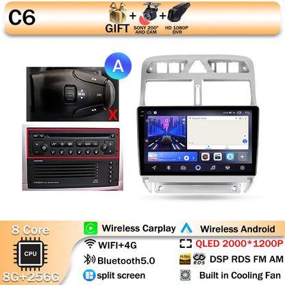 Carplay 2din Android 14 Car Radio Multimedia Gps Navigation For Peugeot 307 307CC 307SW 2002-2013 Stereo 2 DIN 4G WIFI Head Unit