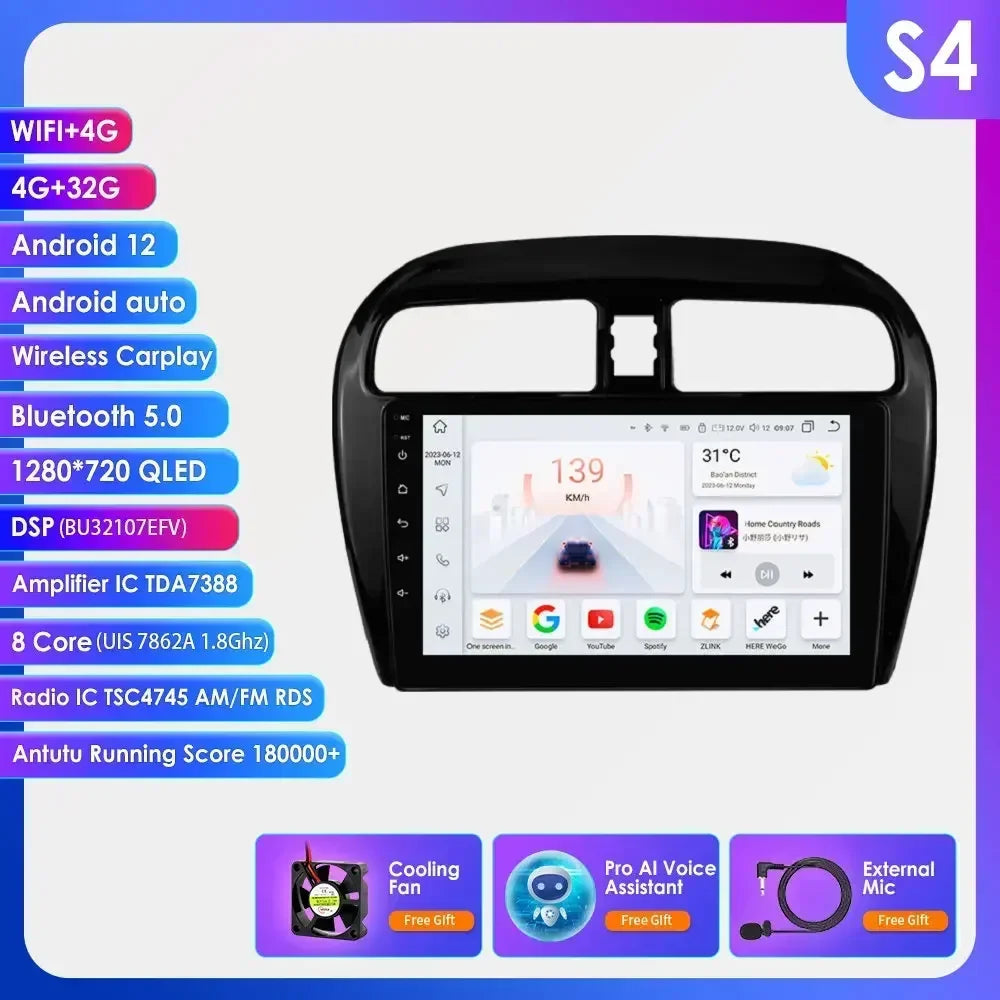 Hizpo Carplay 4G 360 Camera Android Car Radio for Mitsubishi Mirage 2012-2023 Space Star Dodge Attitude Video GPS 2din Autoradio
