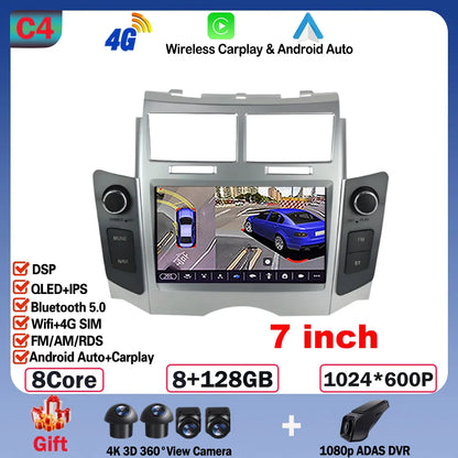 7'' Android 14 Car Radio For Toyota Yaris XP90 Vitz Platz 2005-2012 GPS Navigation Stereo CarPlay Auto Multimedia 4G WIFI Player