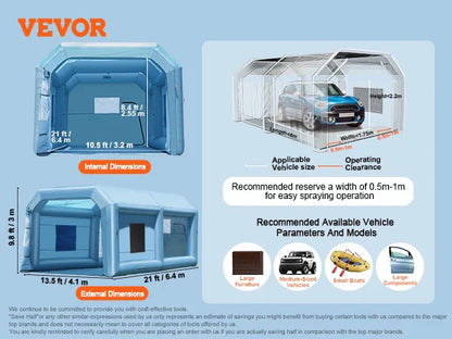 VEVOR Inflatable Paint Booth Inflatable Spray Booth with Powerful Blowers and Air Filter System Portable Car Paint Booth