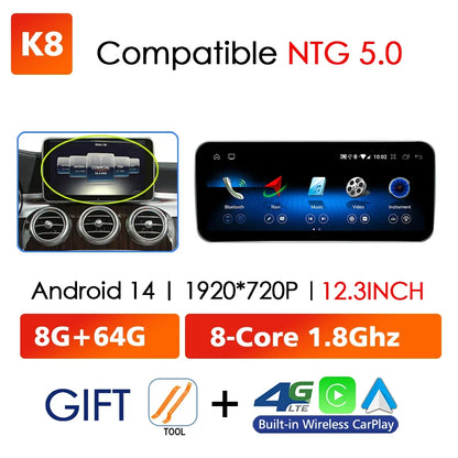 Android 14 Car Multimedia Player For Mercedes Benz W176 C117 X156 W463 2012-2018 GPS Touch Screen Navi Video Stereo WIFI Carplay