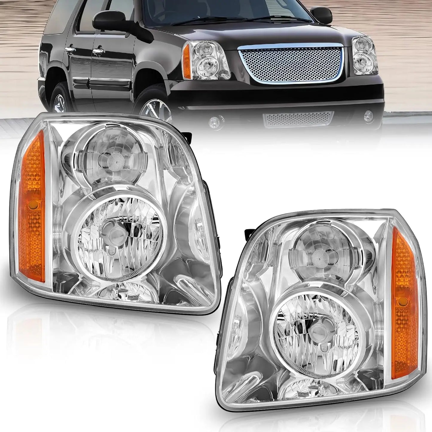 Headlight Assembly Halogen Compatible With 2007-2014 GMC Yukon 2007 2008 2009 2010 2011 2012 2013 2014 GMC Yukon Headlamp Assemb