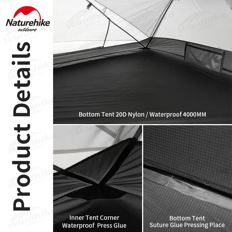 Naturehike Mongar 2 Ultralight Tent Waterproof Double Layer 20D Nylon Travel Camping Backpacking Hiking Tent 1-2 People with Mat