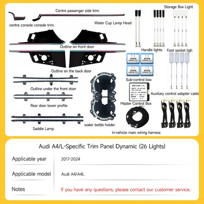 LED Ambient Lights For Audi A4 A4L 2009-2023 Models 64 Colors Rainbow Atmosphere Lamps APP/ Car Play/Car Radio Control