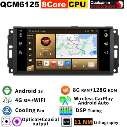 7862 8G+256G Android 13 Car GPS Navigation Radio Screen For Jeep Cherokee Wrangler Patriot Liberty Dodge RAM 1500 Stereo CarPlay