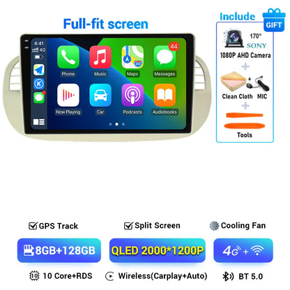 Android 15 8+256G For Fiat 500 Car Radio Stereo GPS Navigation Mirror Connection Split Screen Multimedia Carplay Auto Player DSP