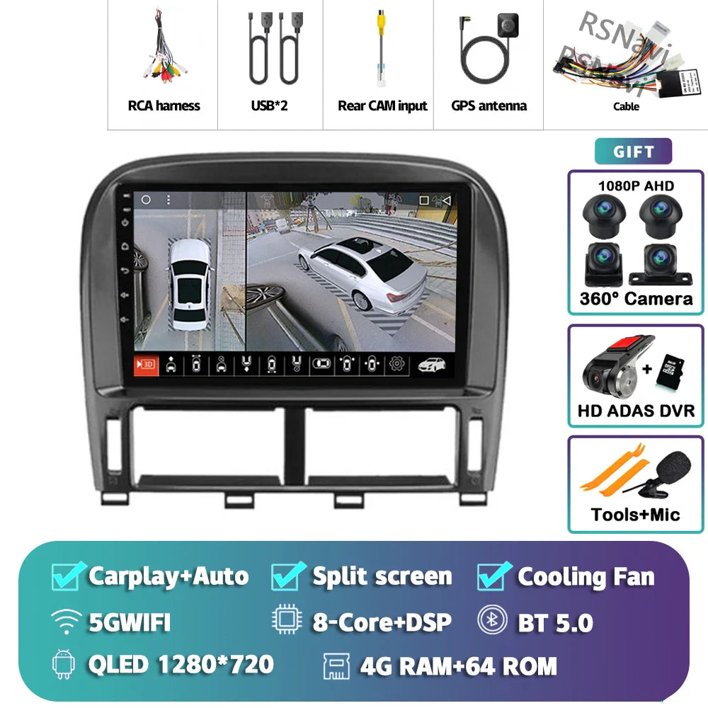 Android 14 Carplay Auto Car Radio Multimedia Player For Lexus LS430 XF30 LS 430 2000 - 2006 DSP Autoradio Stereo 2din Head Unit