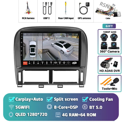 Android 14 Carplay Auto Car Radio Multimedia Player For Lexus LS430 XF30 LS 430 2000 - 2006 DSP Autoradio Stereo 2din Head Unit