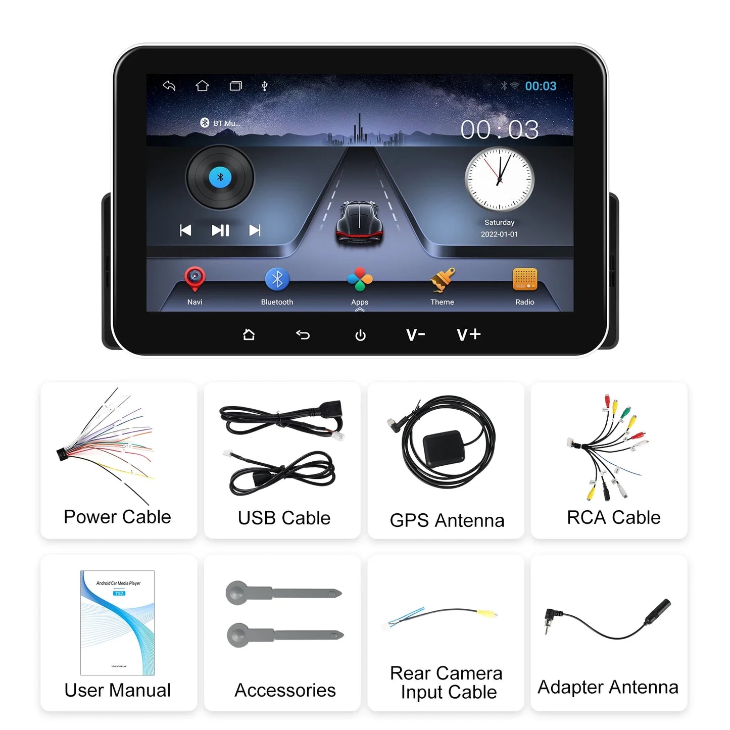 Podofo 2+32G Android Car Radio 7'' 1Din Multimedia Player Carplay Android Auto GPS Navigation WIFI EQ 4Core Bluetooth Car Stereo