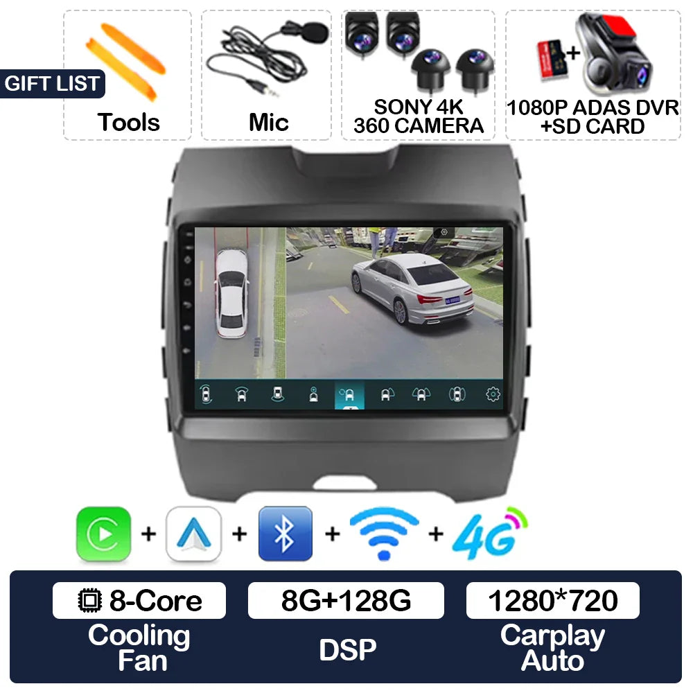 Android 15 Car Radio For Ford Edge 2 2015 2016 2017 2018 BT 4G WIFI Qualcomm Multimedia Video Player QLED GPS NAVI 2DIN LTE 5G