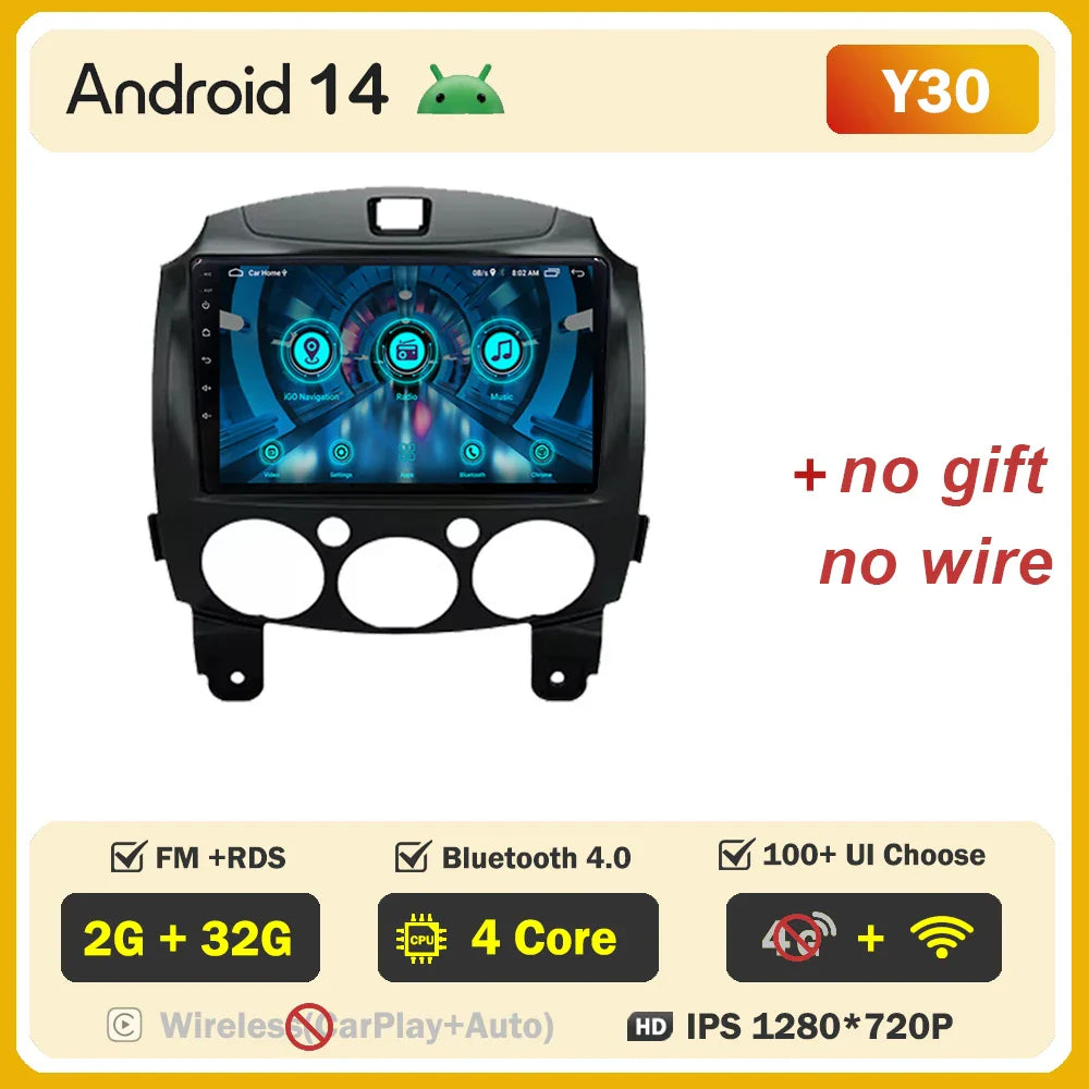 Android 14 Car For MAZDA 2 Mazda2 2007 2008 2009 2010 2011 2012 2013 2014 GPS Navi No 2 din Autoradio Car Android Radio Screen
