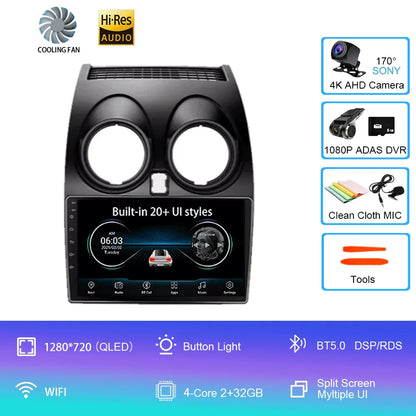 Android 14 2 DIN untuk Nissan Qashqai 1 J10 2006-2014 Radio Mobil Navigasi Pemutar Multimedia DVD Carplay Stereo Speaker Unit Ke