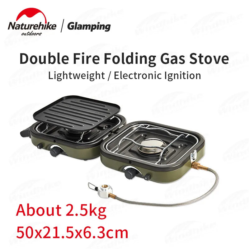 Naturehike Double Fire Folding Gas Furnace Outdoor Portable Gas Stove Camping Equipment Double Burner Electronic Ignition Cooker